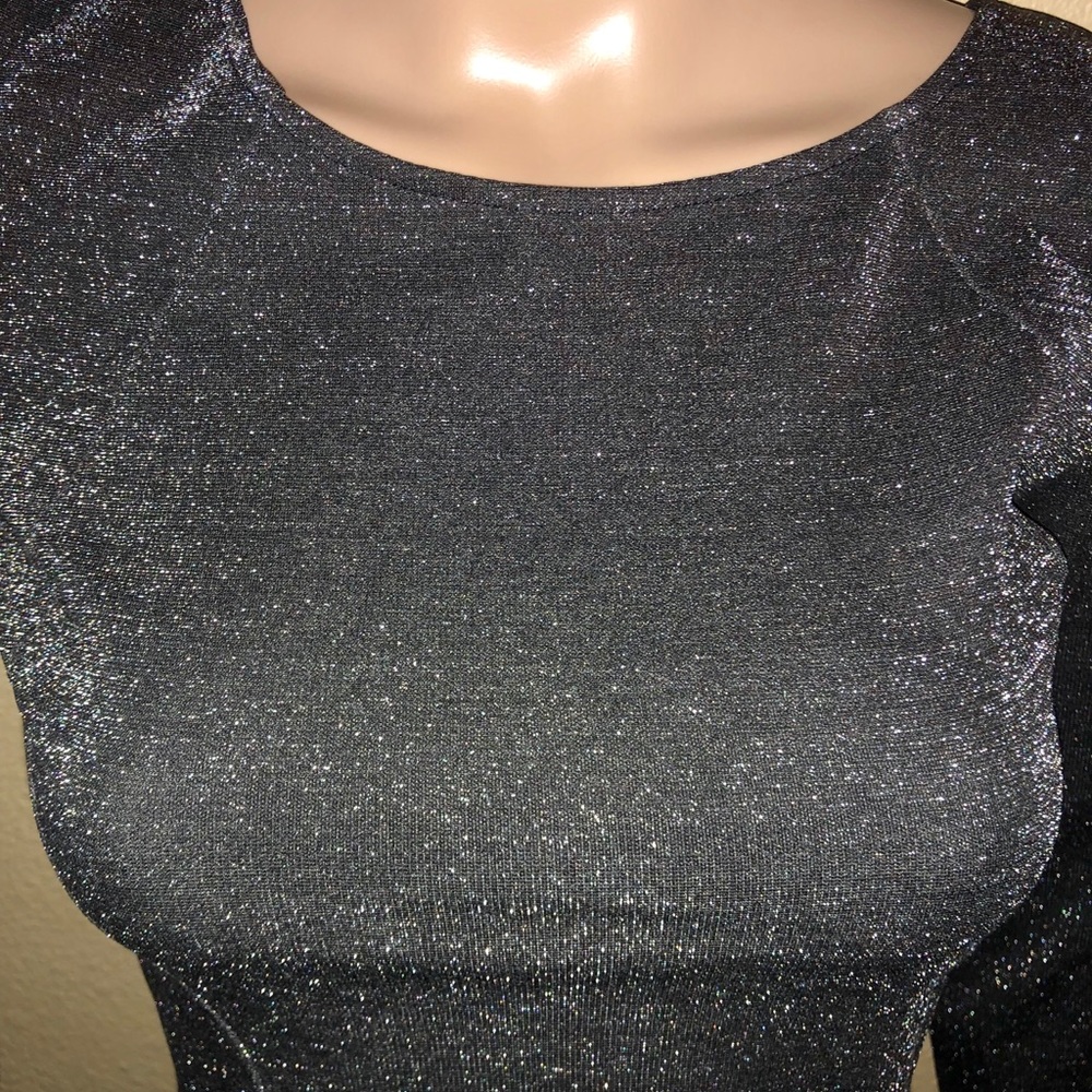 Bar Iii Long-Sleeve V-Back Sparkle Dress - Picture 4 of 8